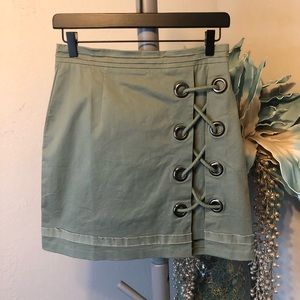 Greylin Olive Green Skirt with Lace-Up Detail